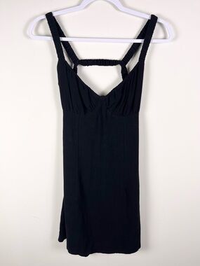 NWT Mahina Womens Black Rouched Bust Mini Dress Size Small Strap Ruched Linen